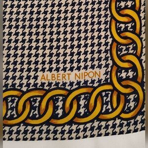 Albert Nipon Black & Gold Vintage Checkered Scarf Houndstooth Gingham